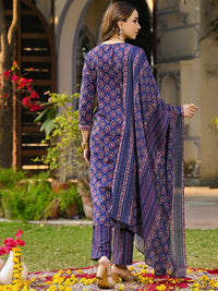 KALINI Floral Printed V-Neck Gotta Patti Straight Kurta With Trousers & Dupatta