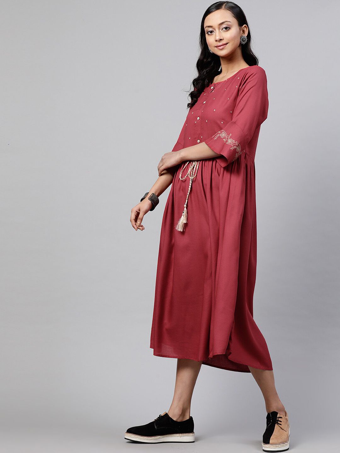 STREET 9 Women Maroon Solid A-Line Dress