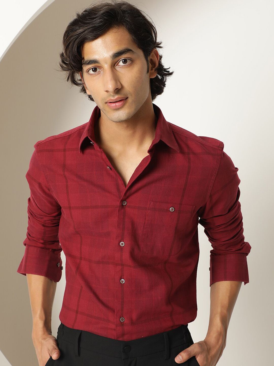 RARE RABBIT Men Gareth Checked Slim Fit Cotton Shirt