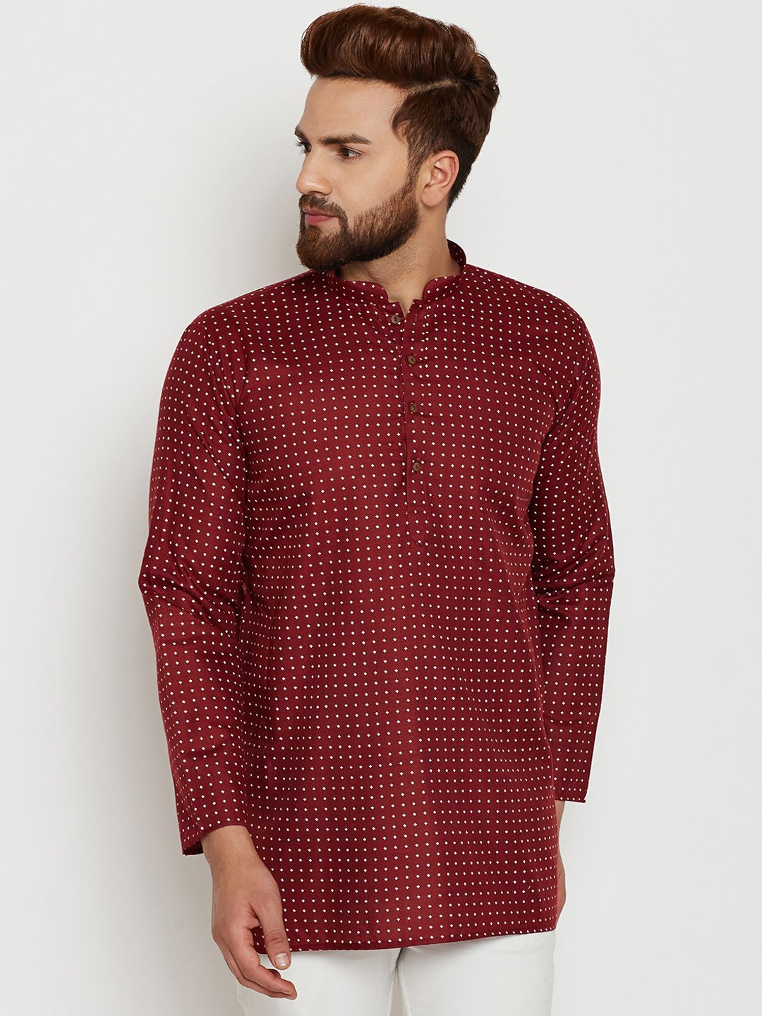 SOJANYA Men Maroon Printed Kurta Lurus