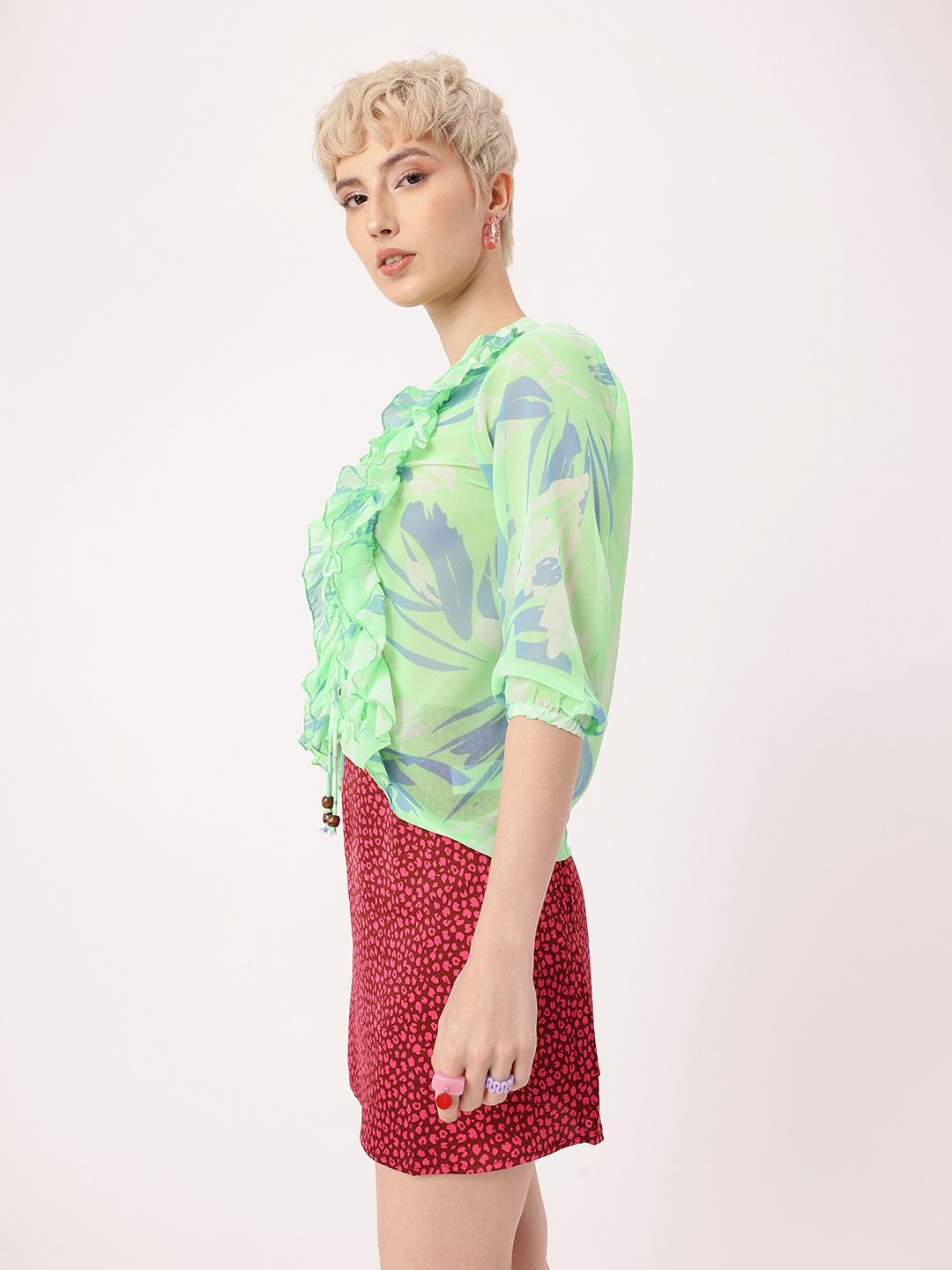 DressBerry Femi Cute Ruffle Delight Printed Perfection Top