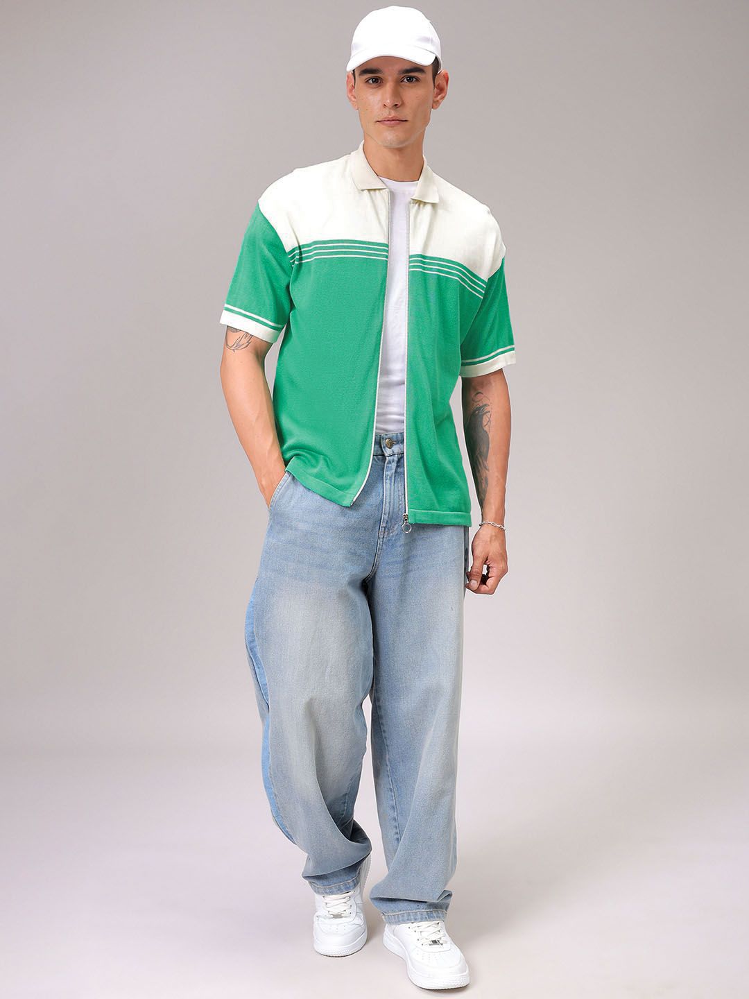 The Indian Garage Co Men Relaxed Fit Striped Flat Knit Polo Resortwear Shirt