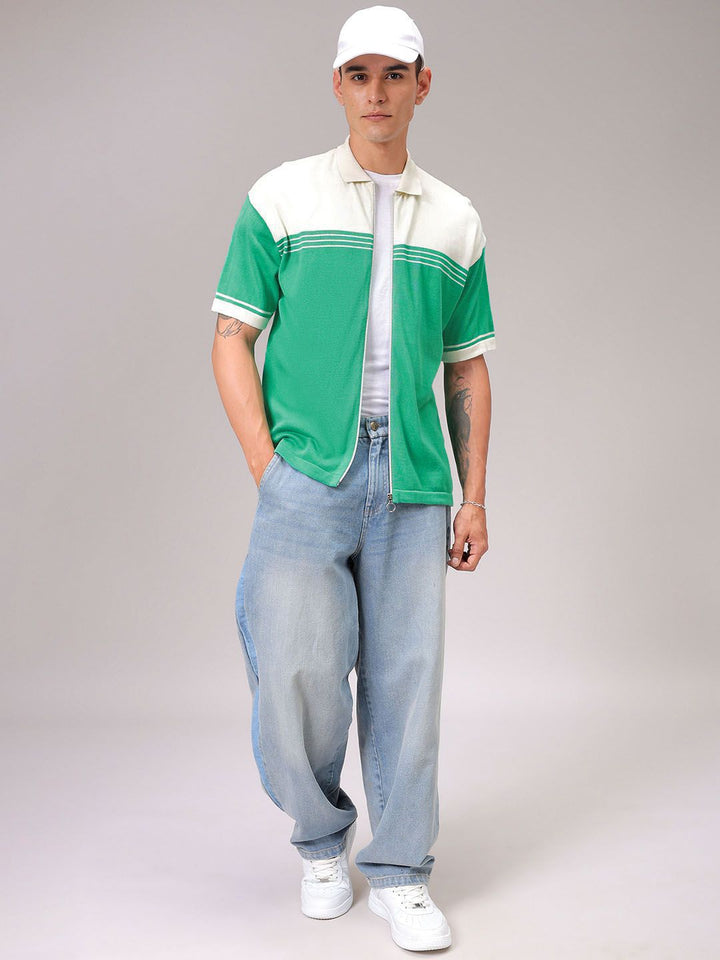 The Indian Garage Co Men Relaxed Fit Striped Flat Knit Polo Resortwear Shirt