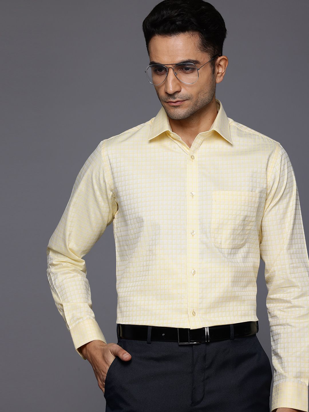 Raymond Pure Cotton Slim Fit Self-Checked Formal Shirt
