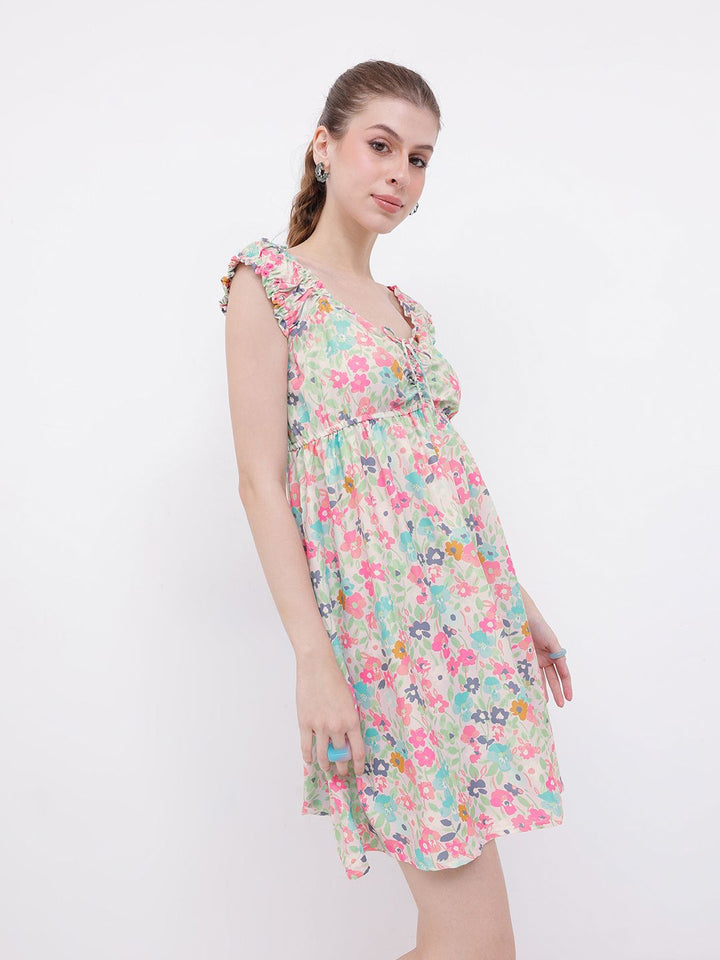 DressBerry Bloom With Style Floral Printed Ruched Detail A-line Dress