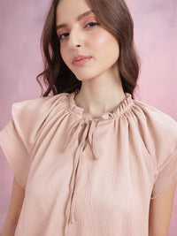 DressBerry Tie-Up Neck Crinkle Ruffled Top