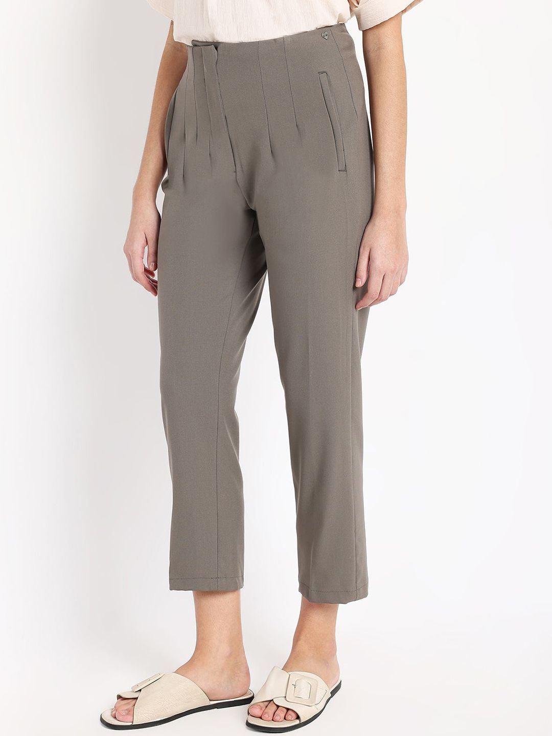 RAREISM Women Tailored Tapered Fit High-Rise Trousers