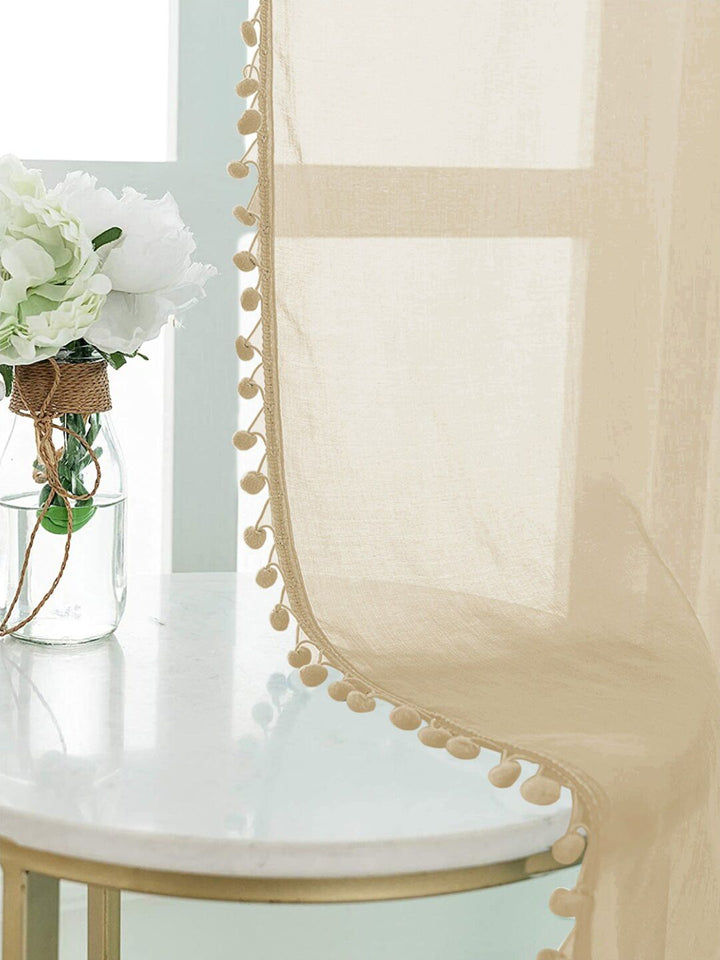 URBAN SPACE Taupe 2-Pieces Sheer Window Curtains