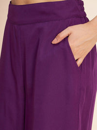 Antheaa Purple Floral Embroidered Empire A-Line Top With Palazzo
