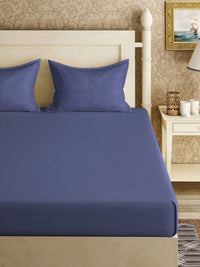 Aura Blue Cotton 300 TC Fitted King Fine Bedsheet dengan 2 Sarung Bantal-98 x 89 inci