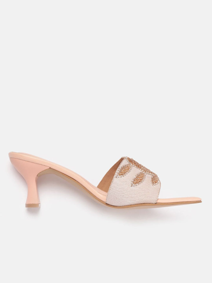 House of Pataudi Floral Sequin Embellished Kitten Heels