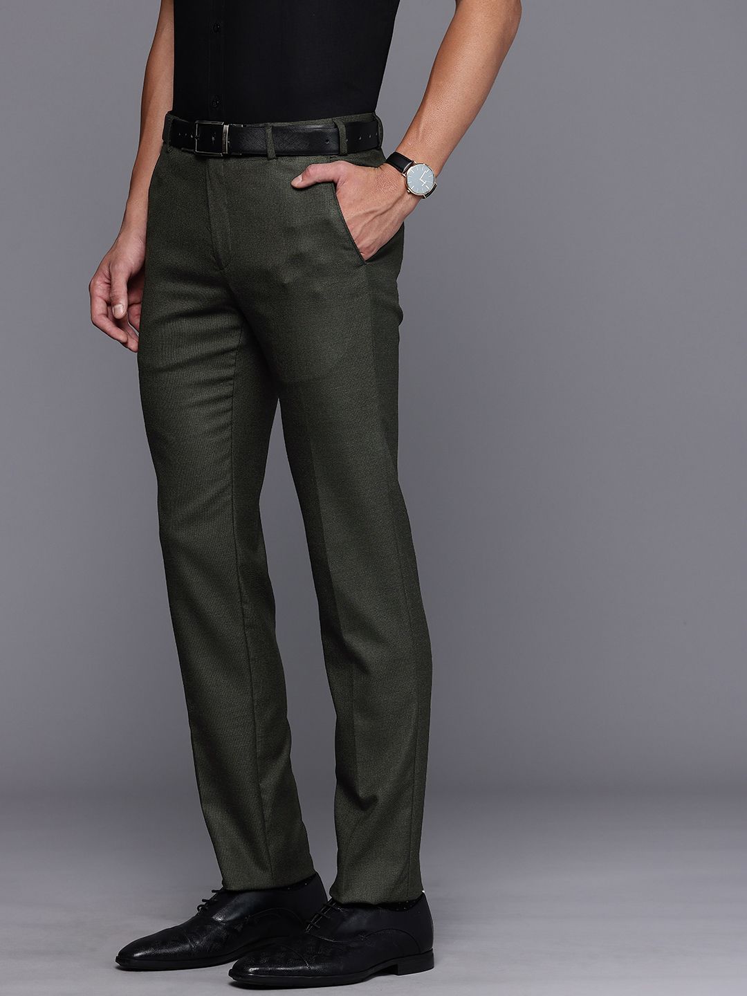 Raymond Men Textured Slim Fit Formal Trousers
