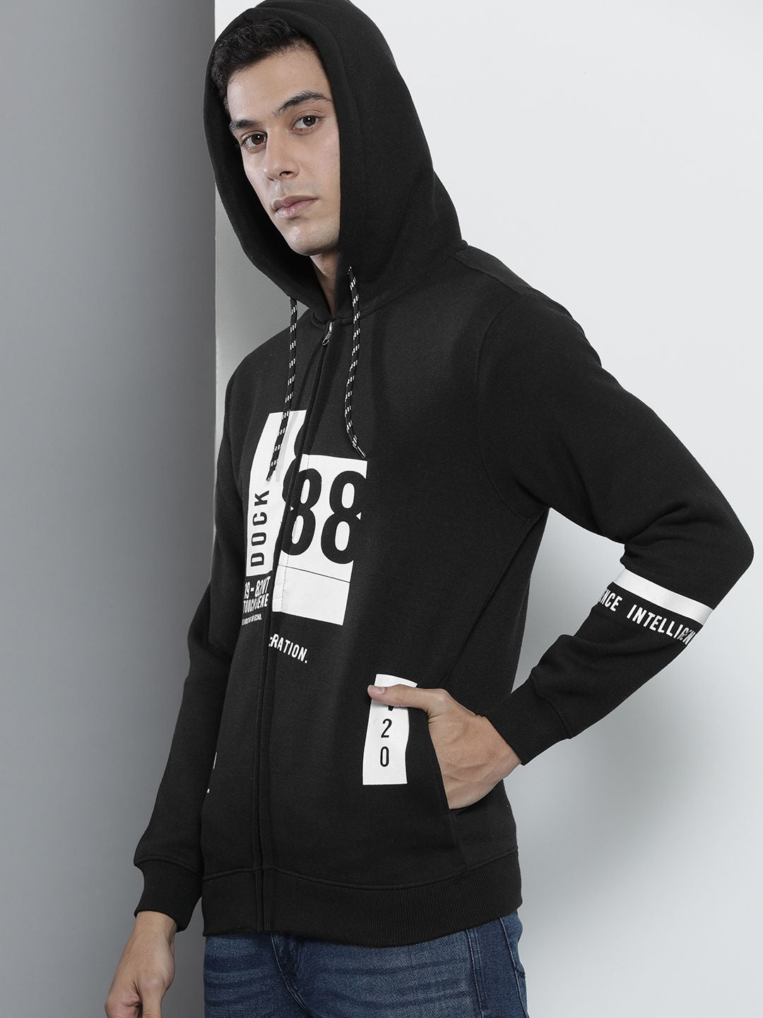 The Indian Garage Co Men Black Hooded Sweatshirt