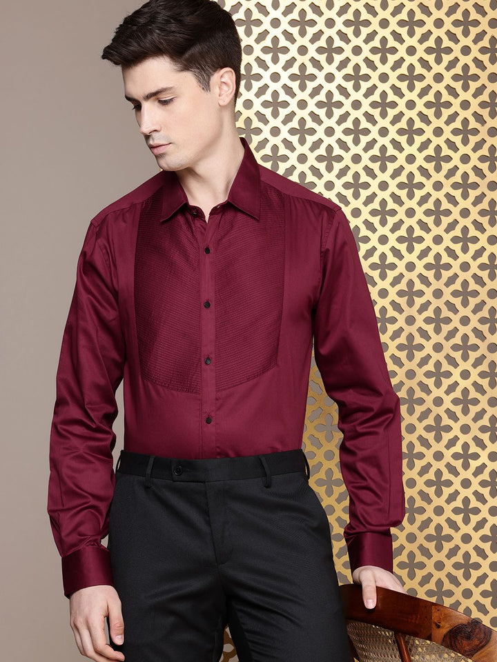 House of Pataudi Pure Cotton Pleated Opaque Party Shirt