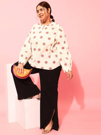 CURVY STREET Plus Size Floral Printed Smocked Shirt Style Top
