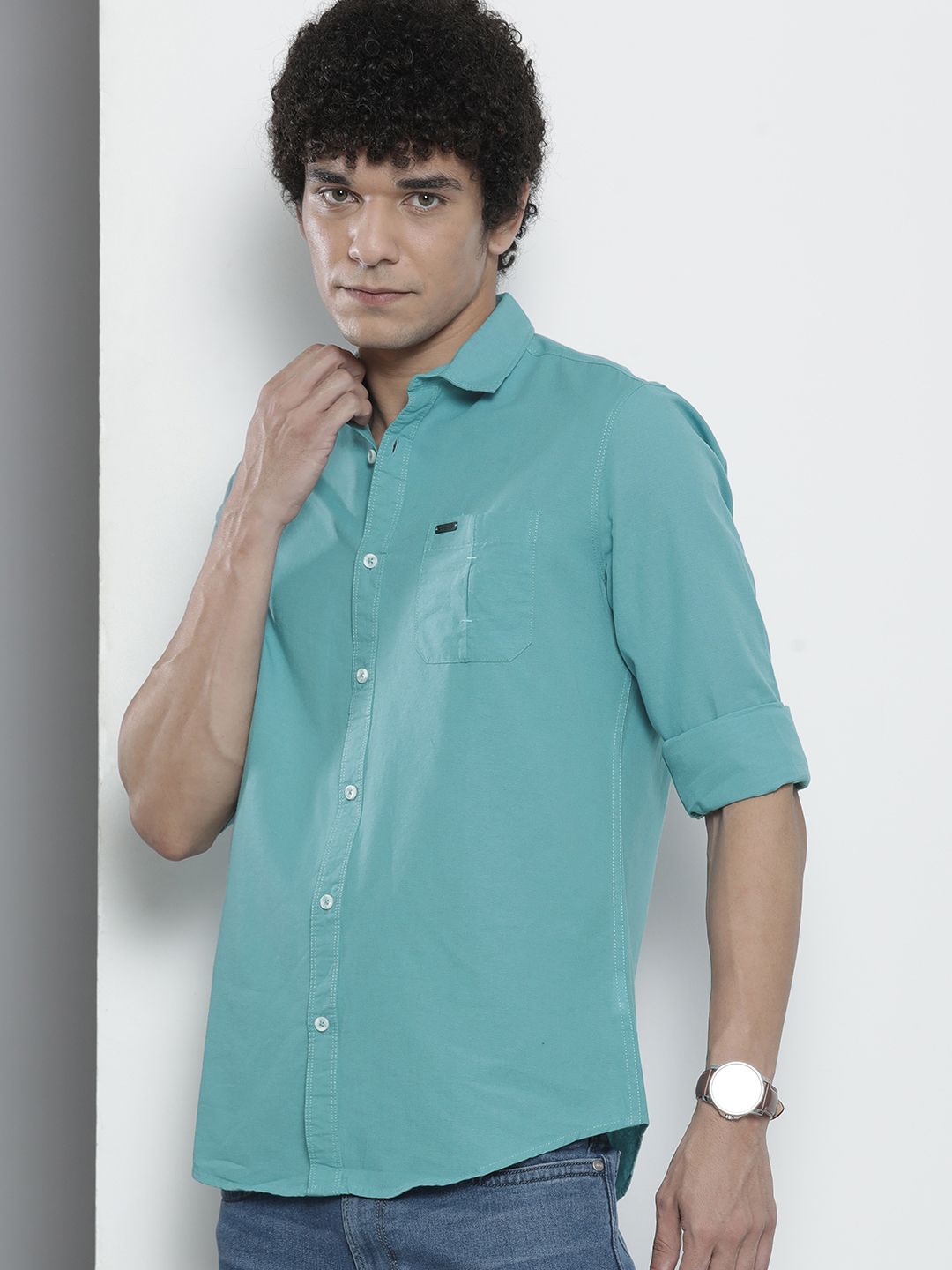 The Indian Garage Co Men Blue Solid Casual Shirt