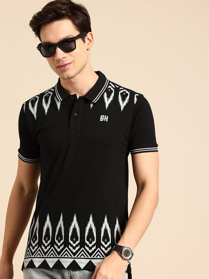 Being Human Pure Cotton Geometric Printed Polo Collar T-shirt