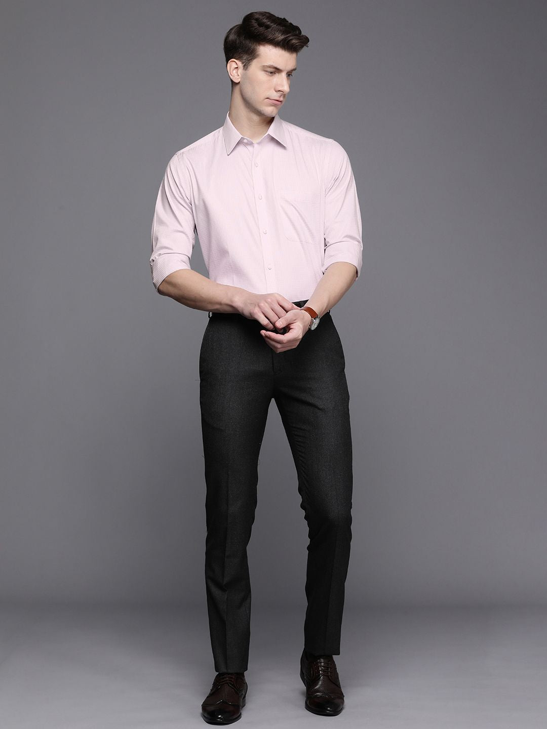 Raymond Self Design Checked Slim Fit Pure Cotton Formal Shirt