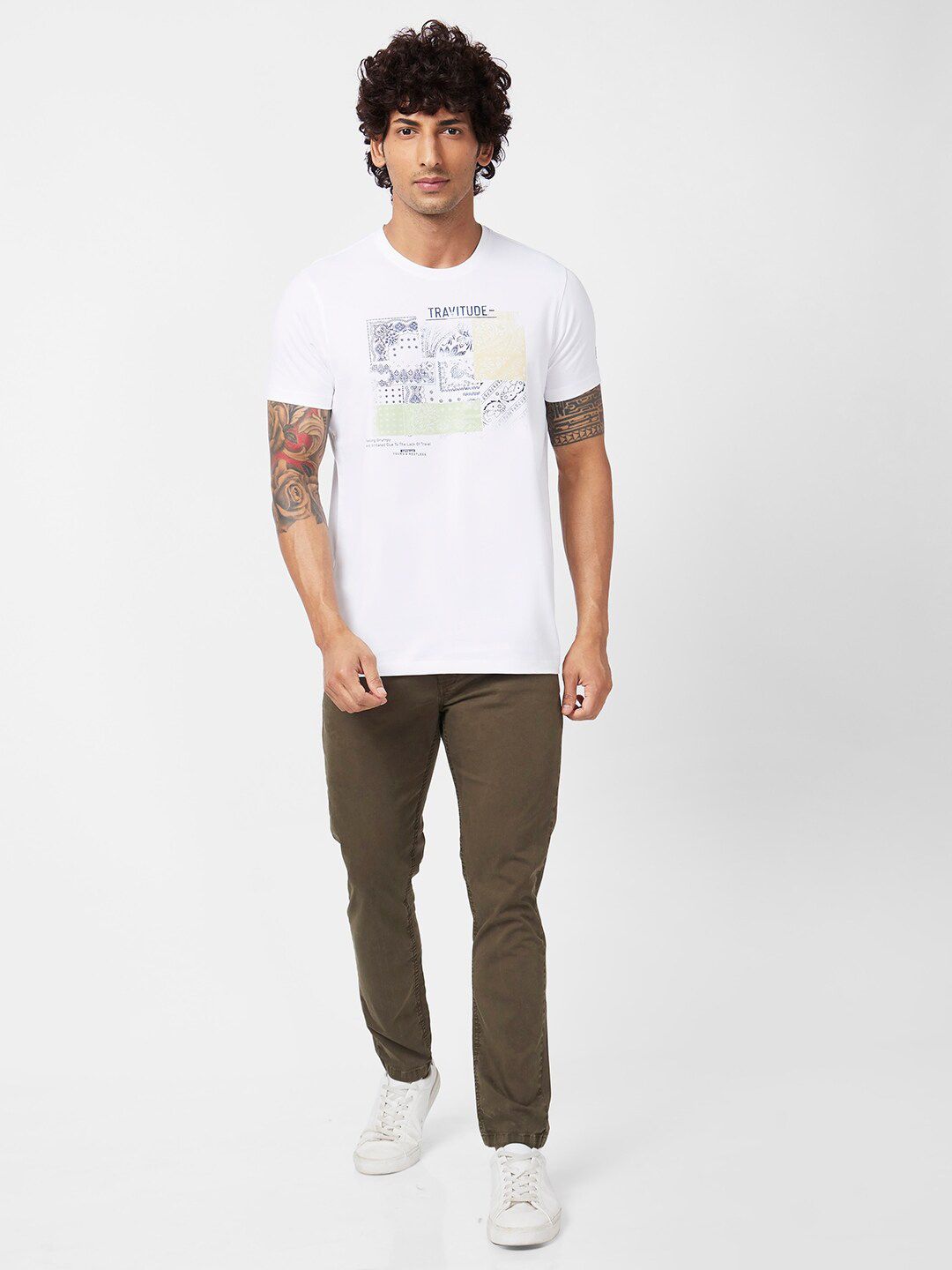 SPYKAR Typography Printed Slim Fit Cotton T-shirt
