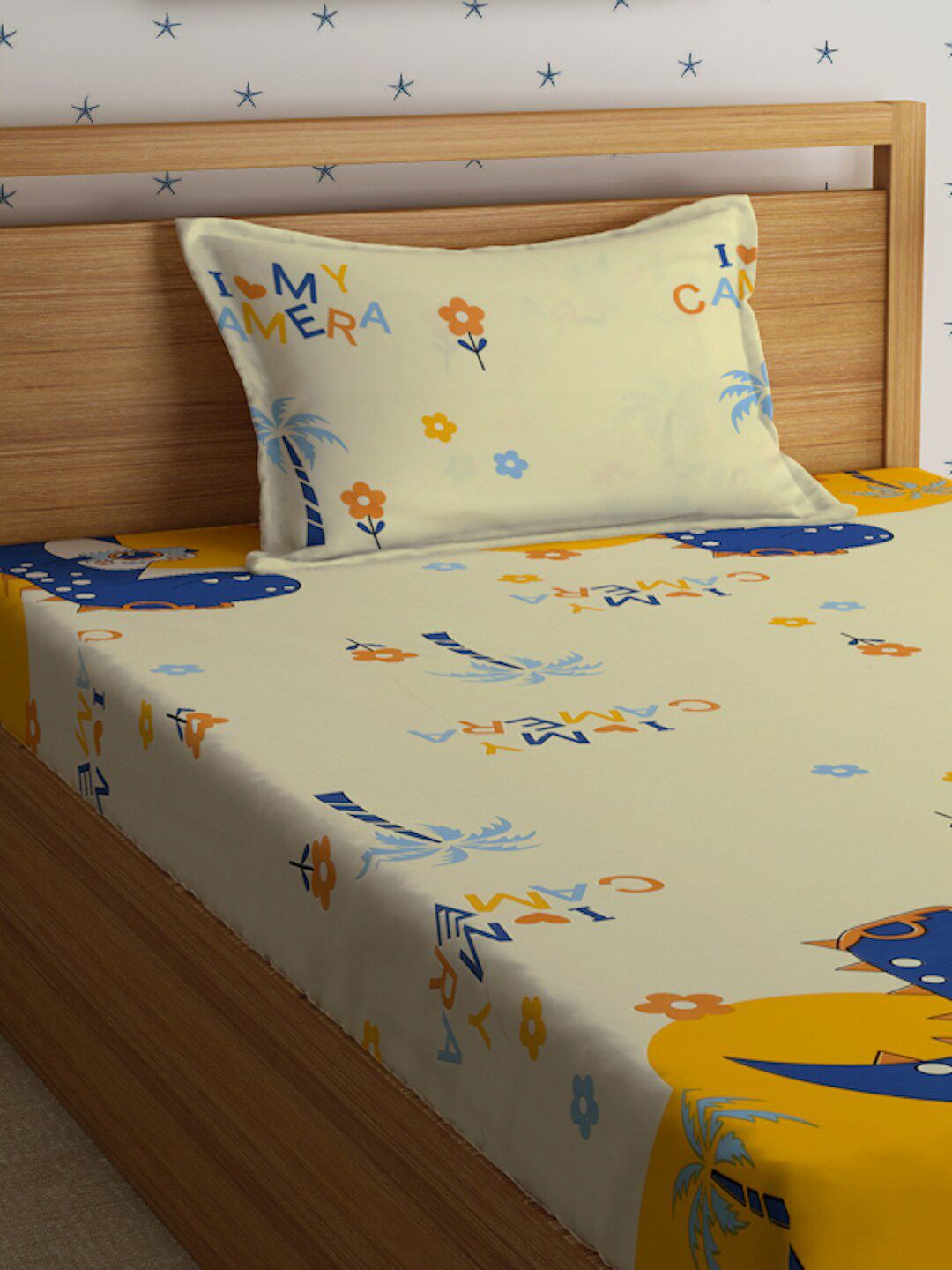 HOSTA HOMES Graphic 210 TC Single Bedsheet with 1 Pillow Covers