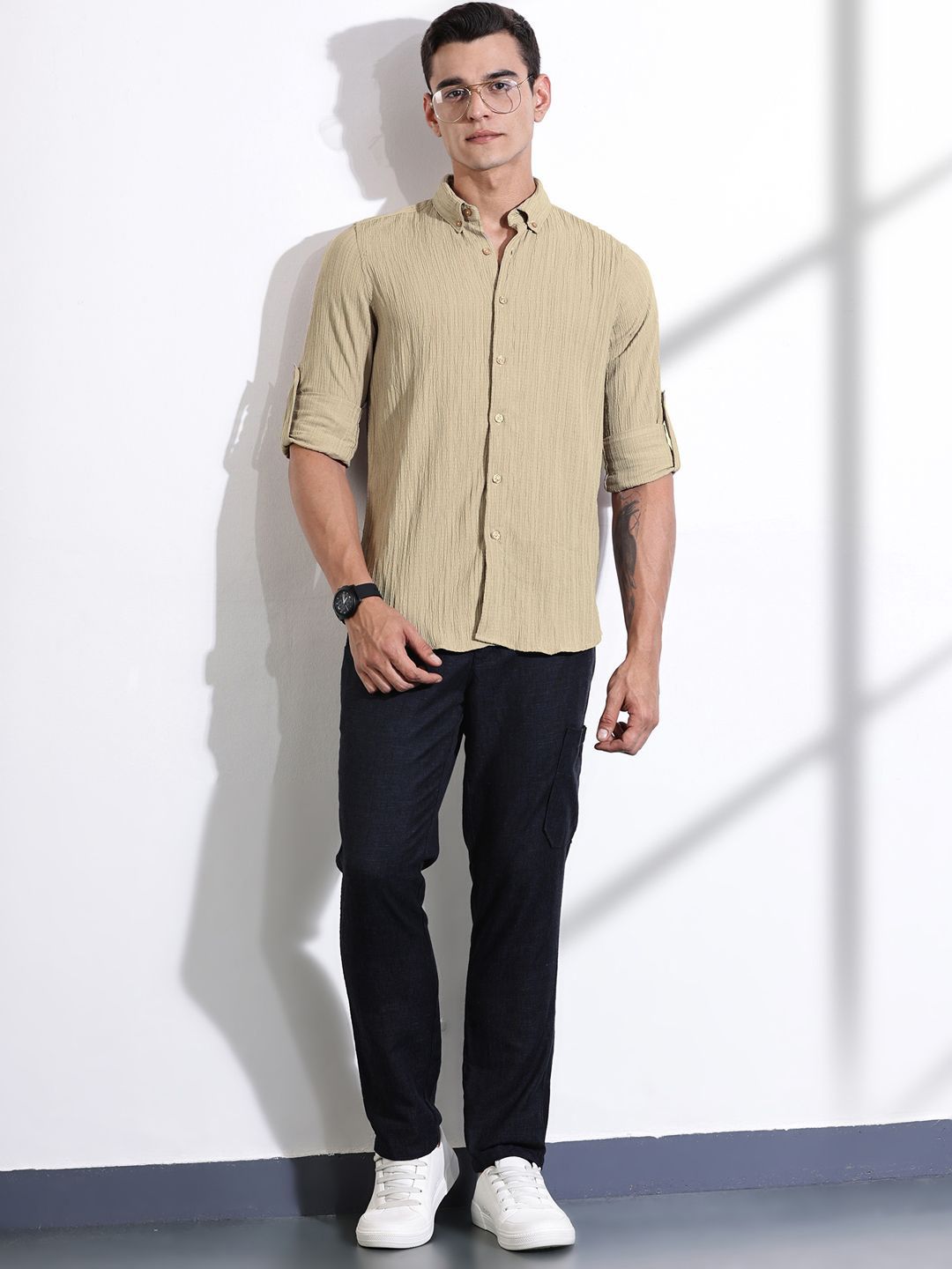Thomas Scott Men Classic Slim Fit Opaque Casual Shirt