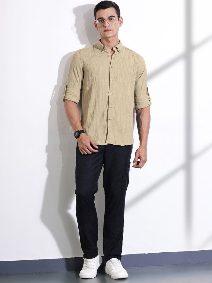 Thomas Scott Men Classic Slim Fit Opaque Casual Shirt