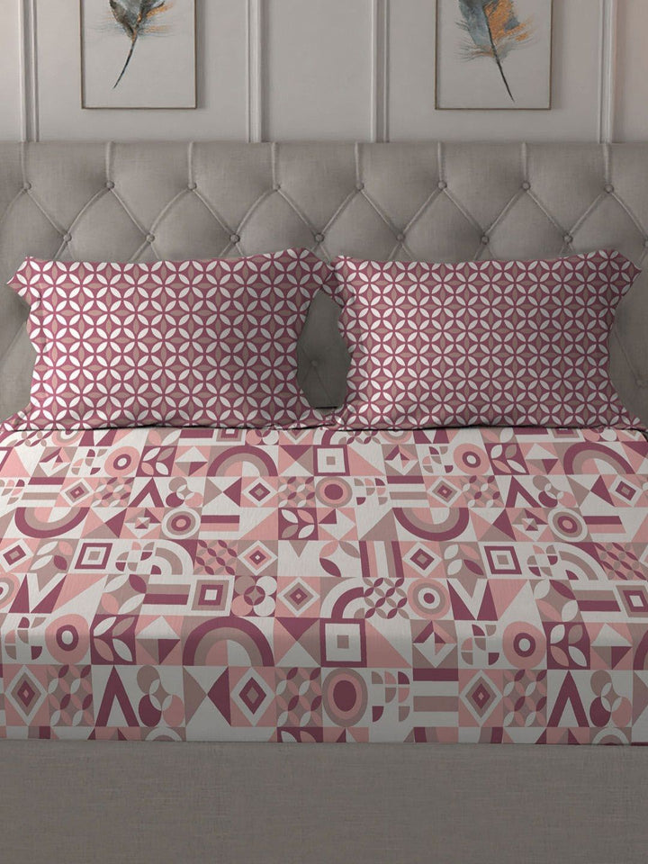 MYTRIDENT Magnolia Pink Comfort Living Flat 120TC Queen Cotton Bedsheet & 2 Pillow Covers