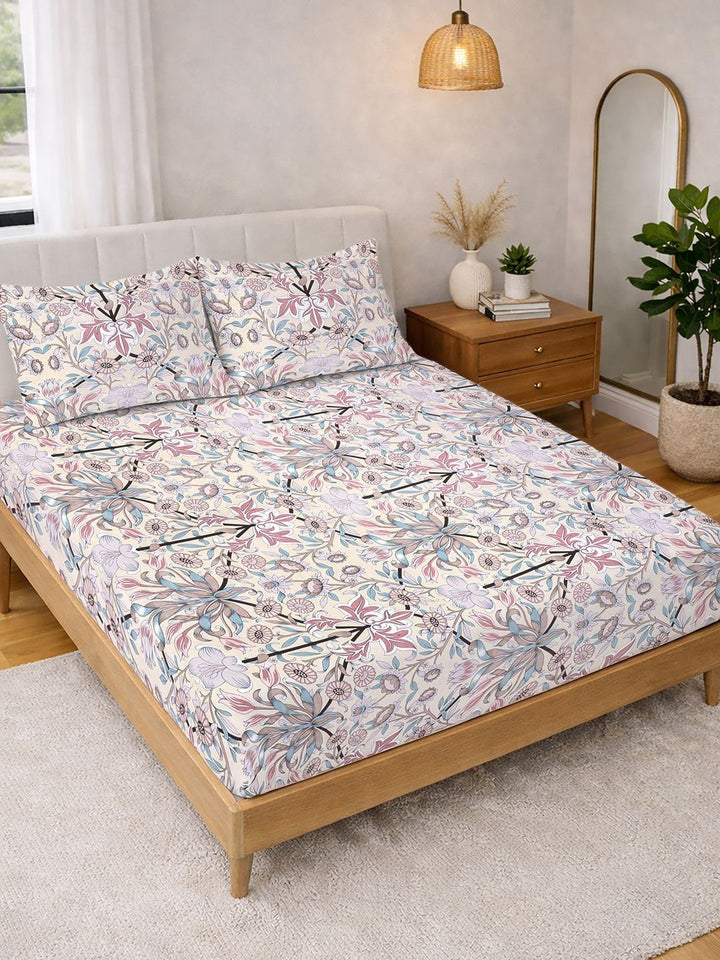 KLOTTHE Multi Floral  300 TC Super King Fine Bedsheets