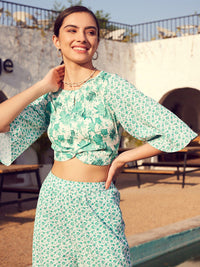 STREET 9 Floral Printed Boat Neck Crop Top with Flared Palazzos Co-Ords