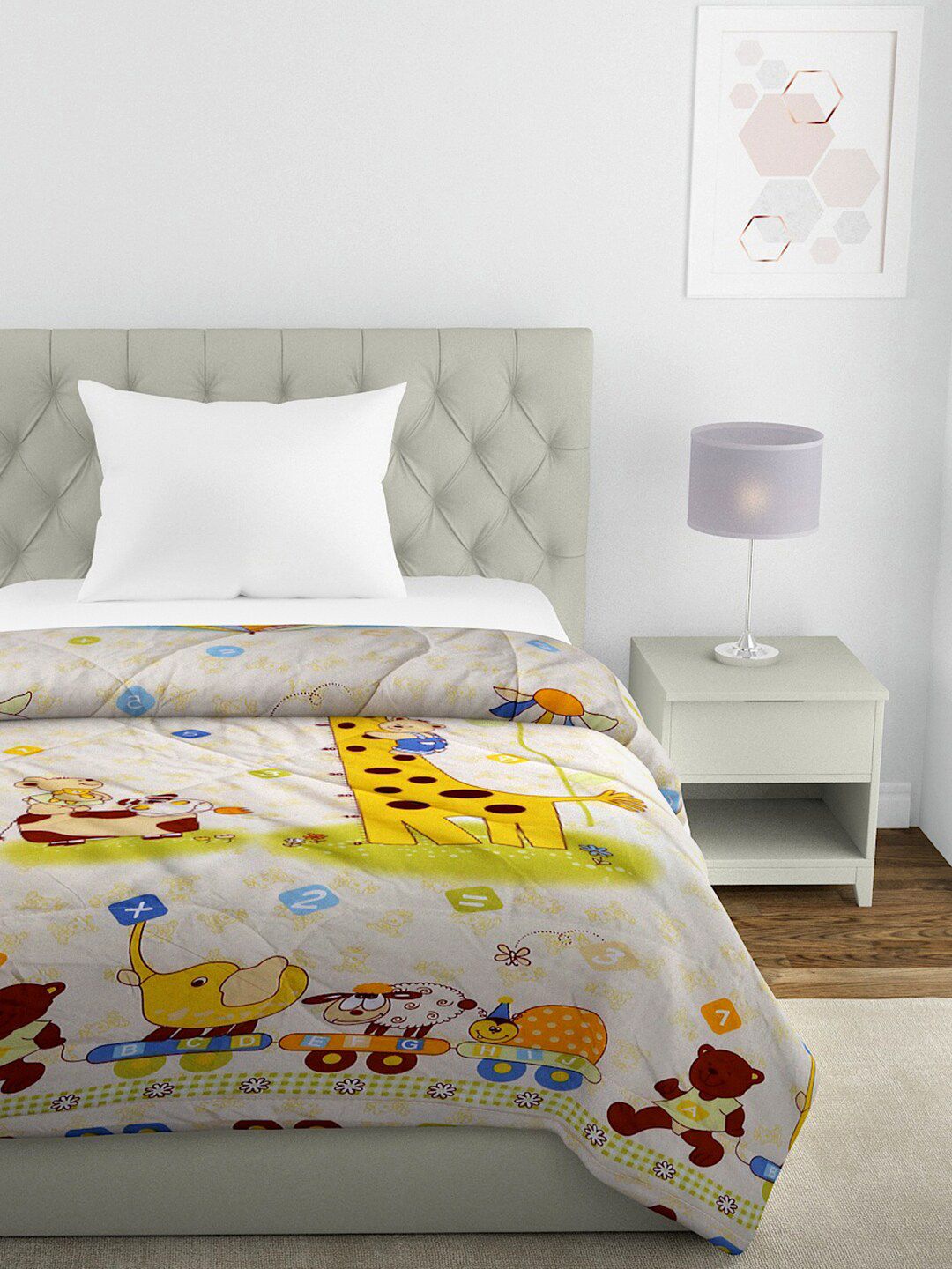 HOSTA HOMES White & Yellow Cartoon Characters Heavy Winter 210 GSM Single Bed Comforter