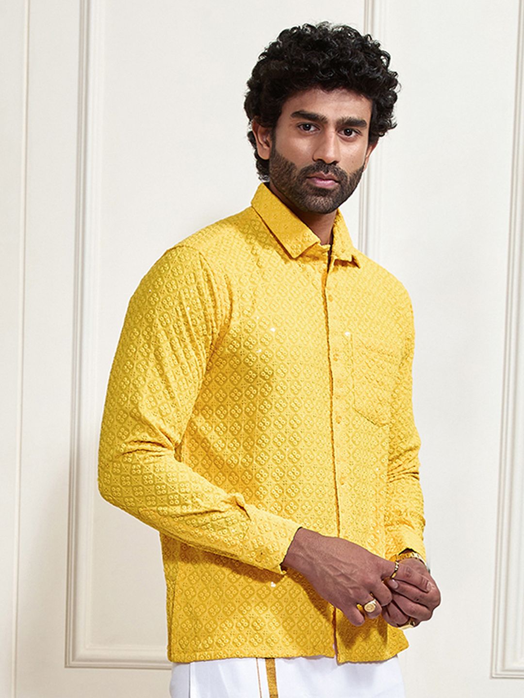 VASTRAMAY Premium Sequinned Embellished Ethnic Shirt