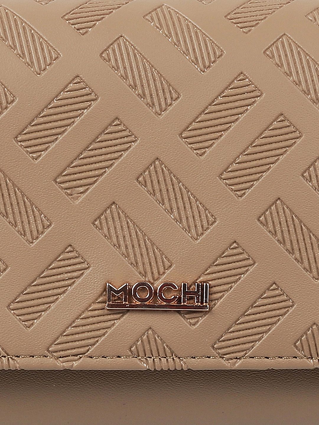 Mochi Women Beige Geometric Textured Two Fold Wallet