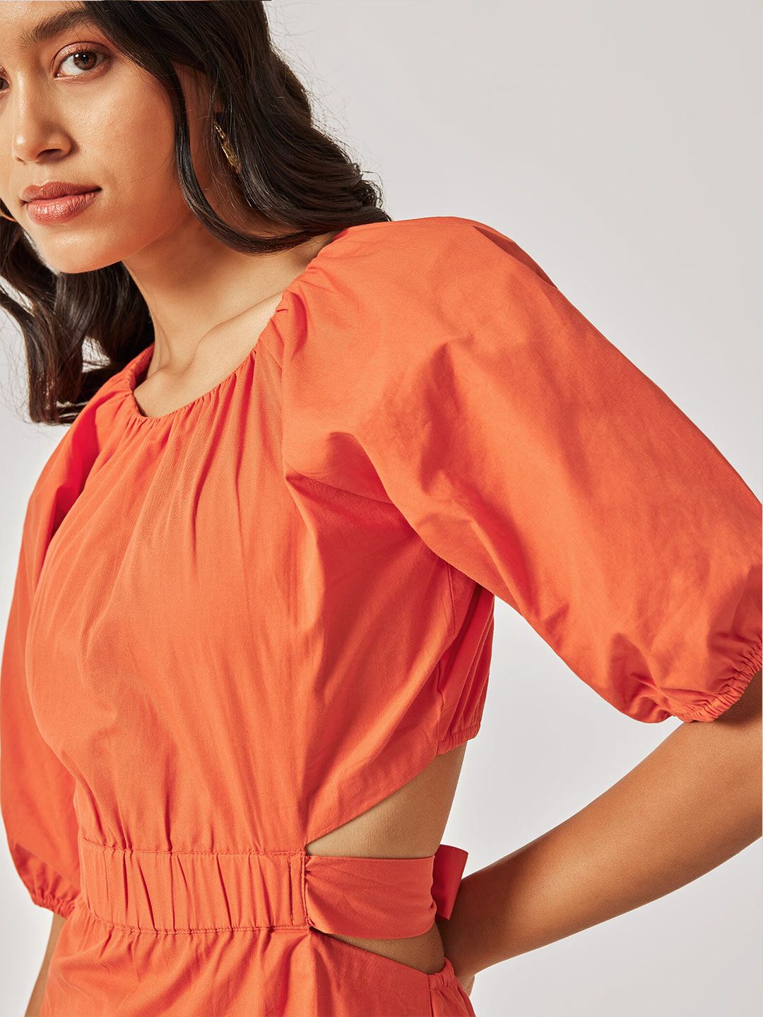 The Label Life Puff Sleeve Cut Out Detailed  A-Line Dress