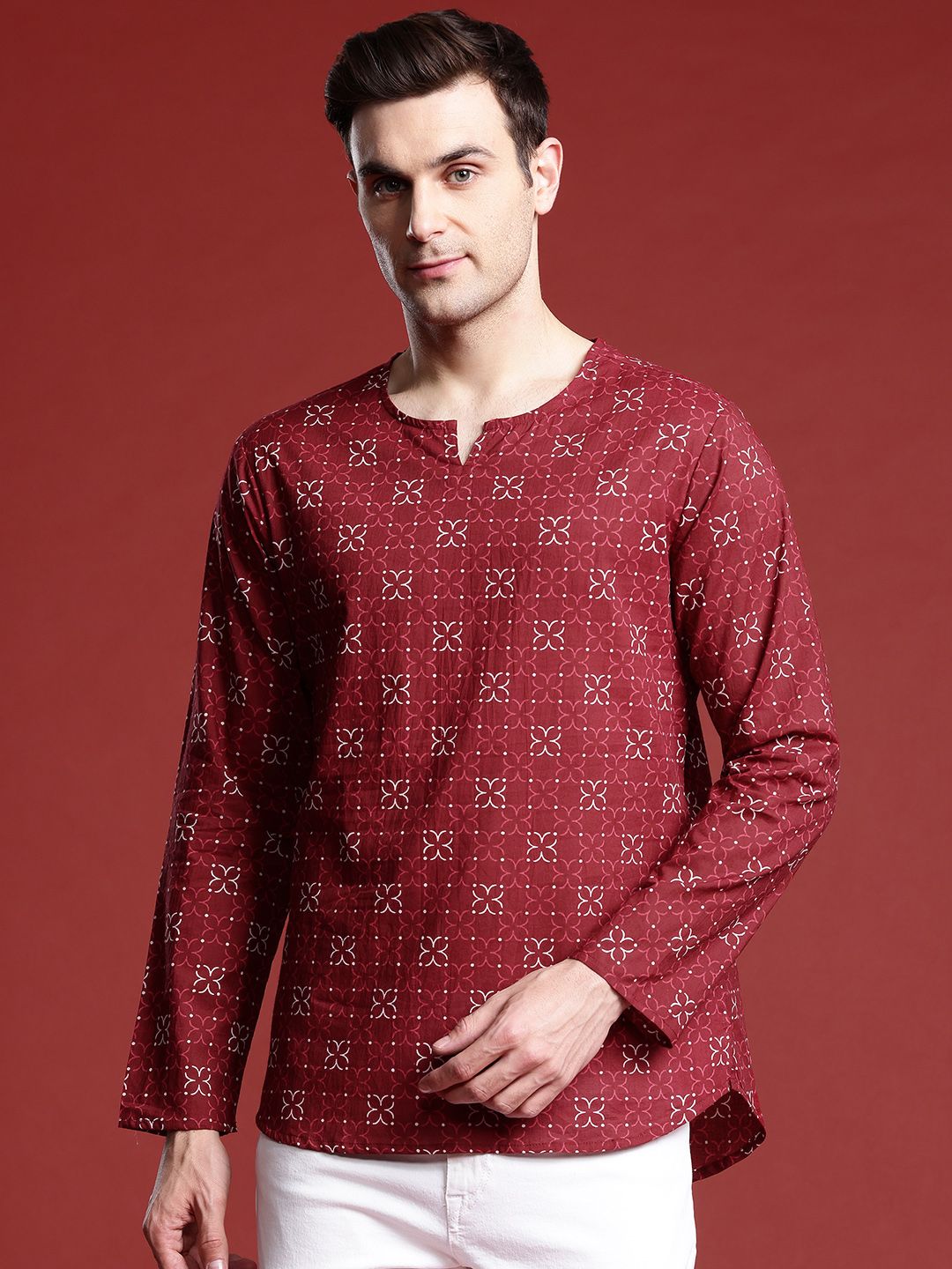 Anouk Men Geometric Printed Pure Cotton Short Kurta