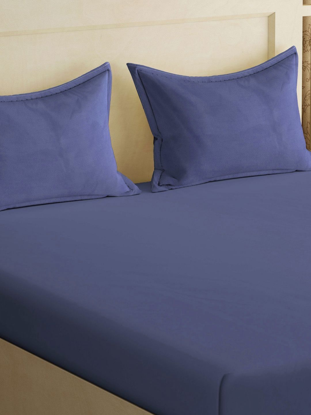 KLOTTHE Blue Cotton 300 TC King Bedsheet with 2 Pillow Covers-98 x 89 inches