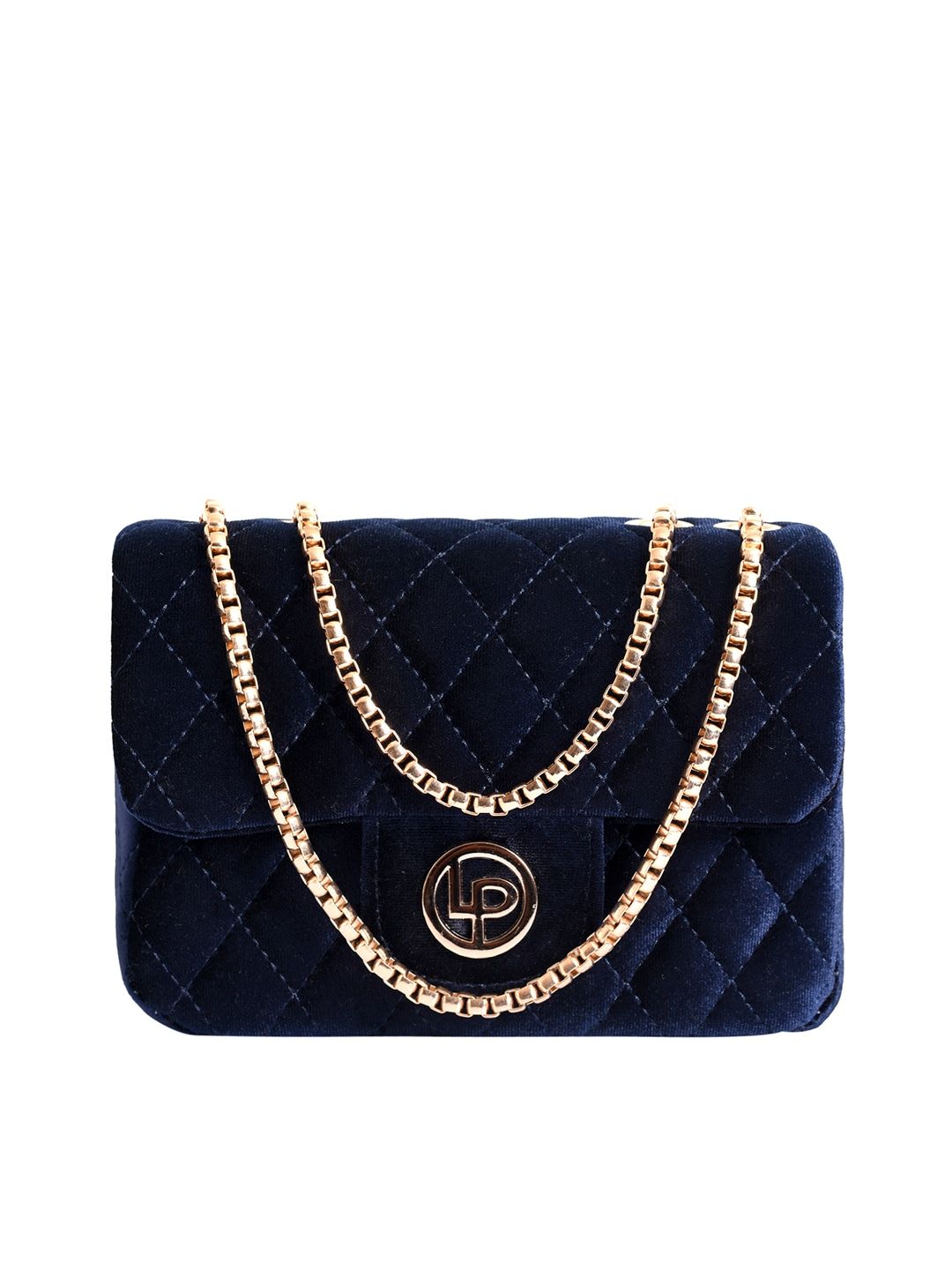 Lino Perros Navy Blue Quilted Shoulder Bag with Velvet Finish