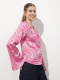 DressBerry Color-Pop Marble Mix Lapel Collar Shirt