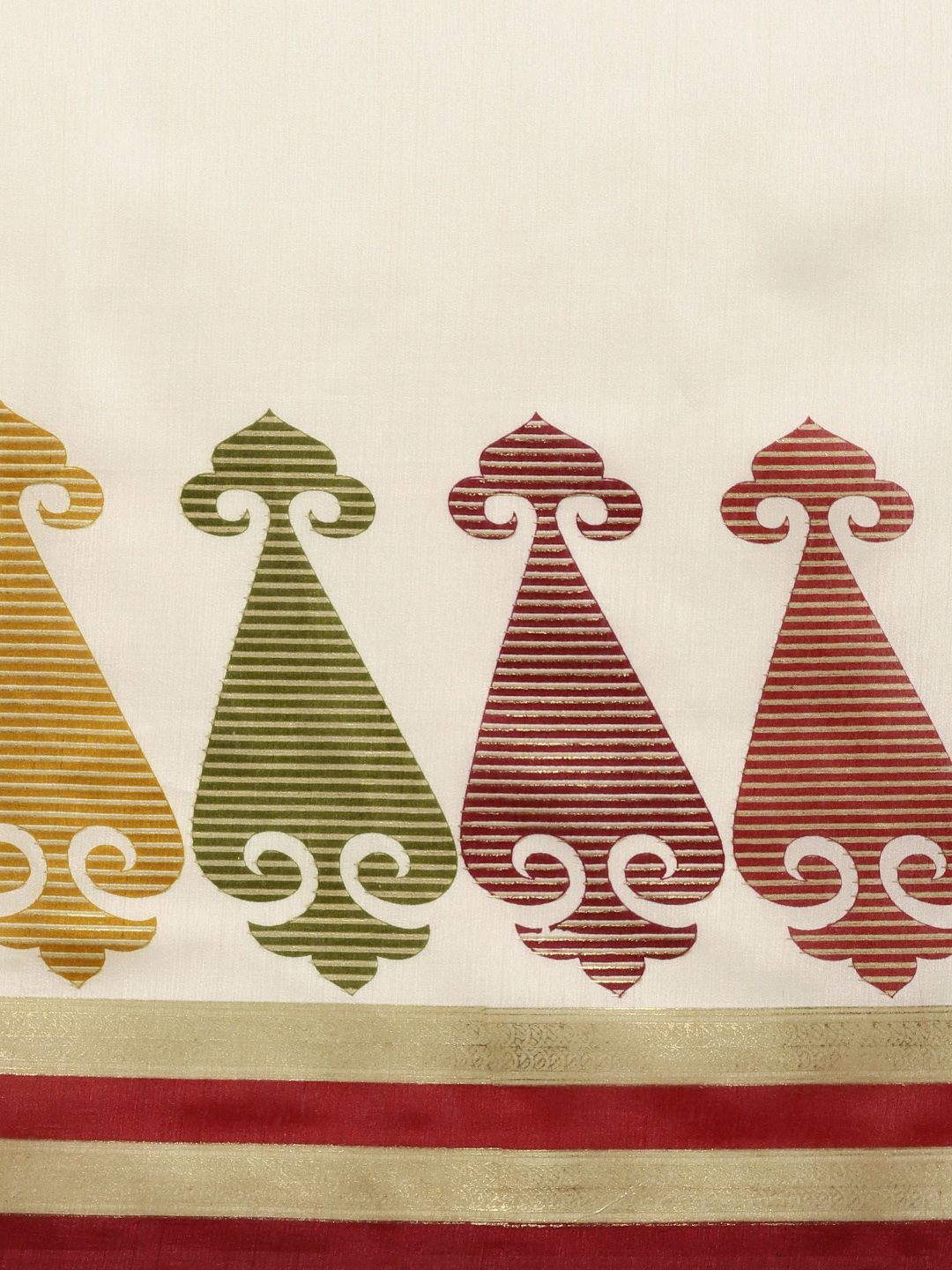 Saree mall Off-White & Maroon Solid Kasavu Saree