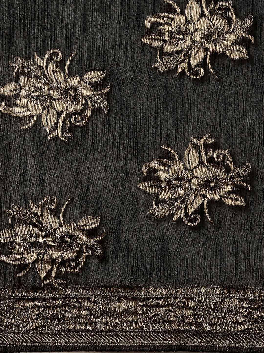 Saree mall Black Floral Linen Blend Banarasi Saree