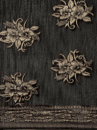 Saree mall Black Floral Linen Blend Banarasi Saree