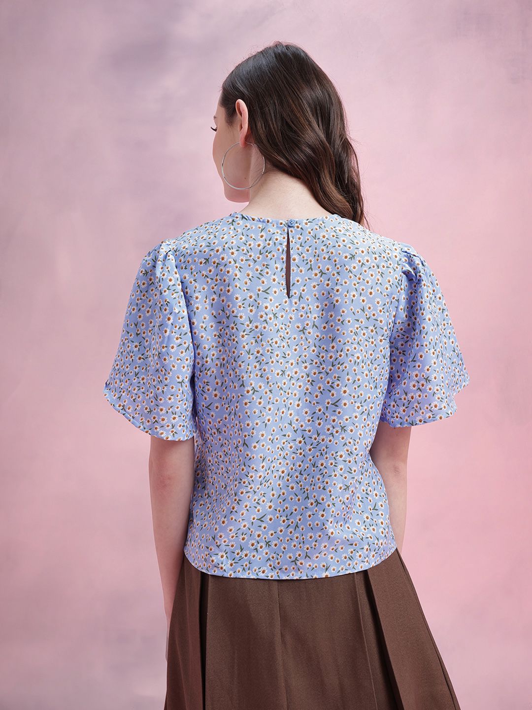 DressBerry Floral Print Tulip-Style Flared Sleeves Top
