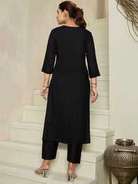 Indo Era Geometric Embroidered V Neck Pure Cotton Kurta