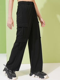 Tokyo Talkies Women Mid-Rise Knitted Straight Fit Cargos Trousers