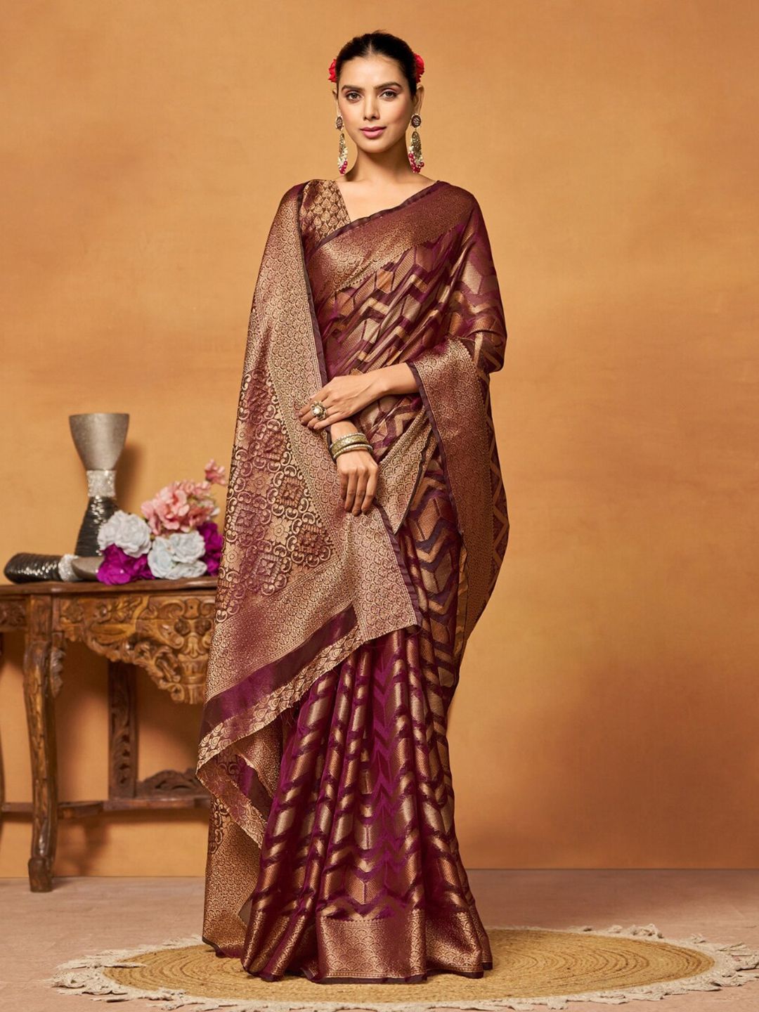 KALINI Woven Design Zari Organza Heavy Work Banarasi Saree