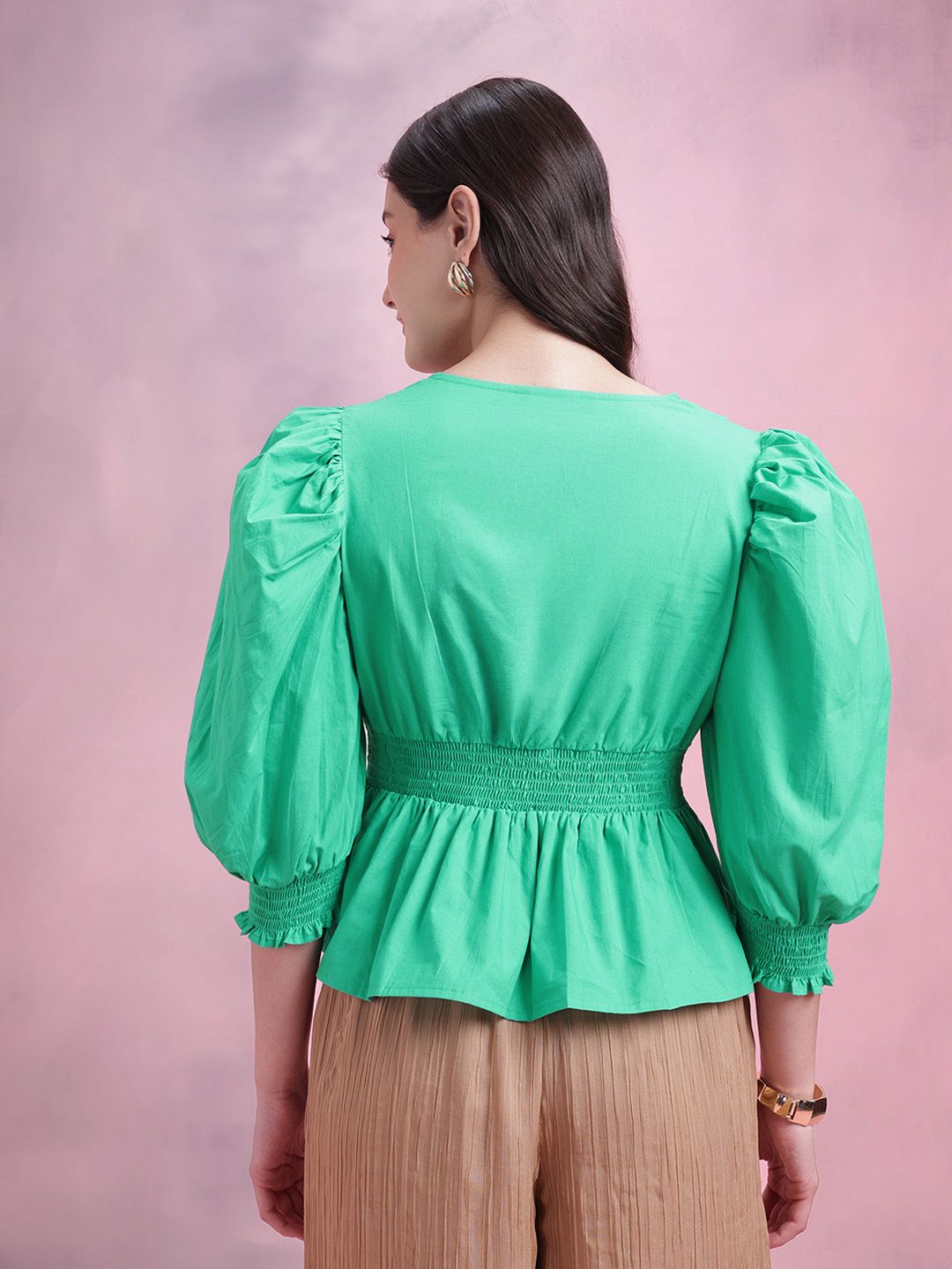 DressBerry Smocked Pure Cotton Peplum Top