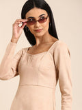 Athena Cream-Coloured Solid Above Knee A-Line Dress