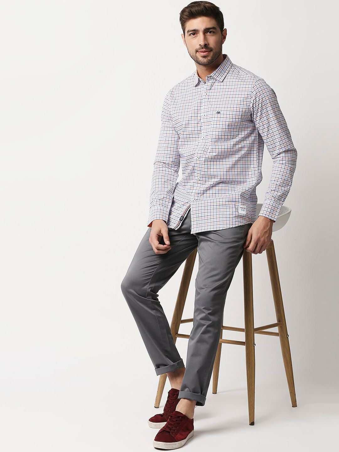 Thomas Scott Men Grey Slim Fit Easy Wash RegularChinos Trousers