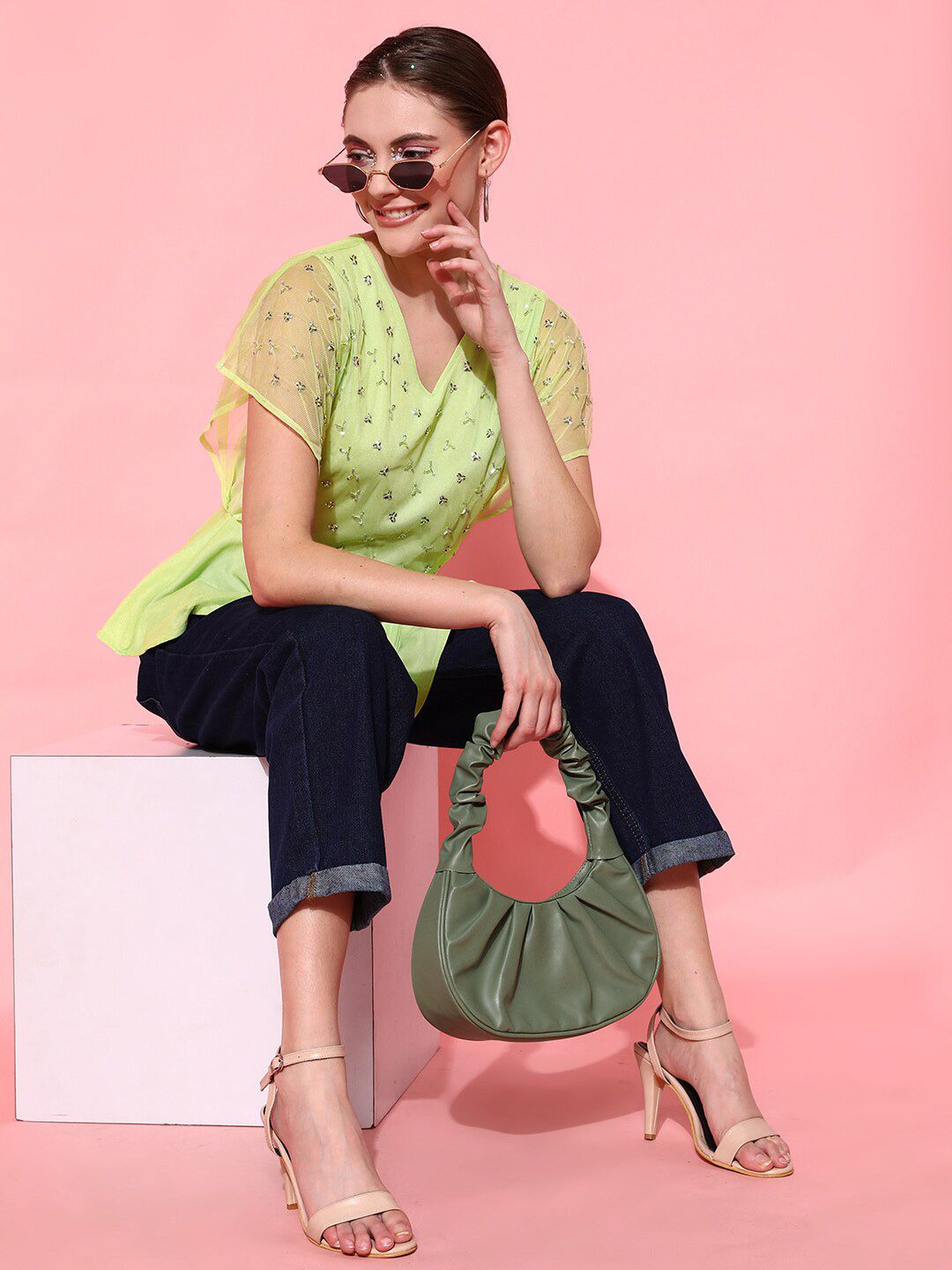 STREET 9 Lime Green Embellished Top