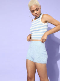 SASSAFRAS Blue & White Striped Rib Crop Top