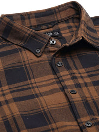 THE BEAR HOUSE Men Brown Slim Fit Pure Cotton Checked Flannel Casual Shirt